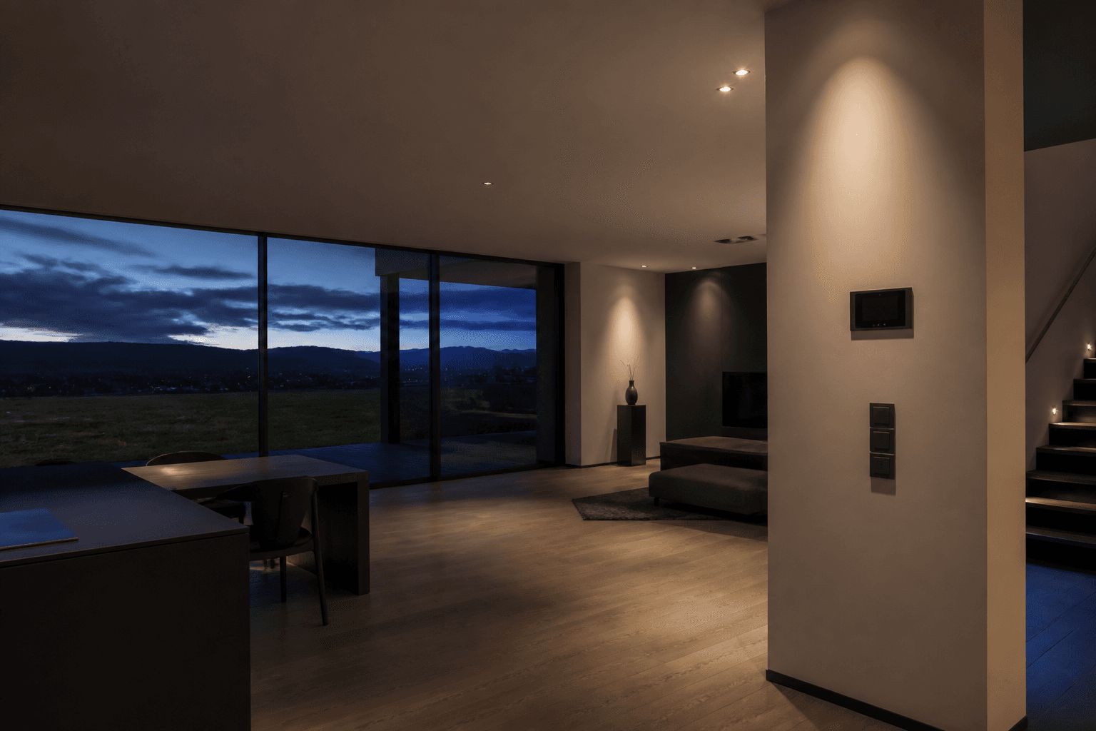Intérieur moderne avec éclairage architectural installé par NH installation